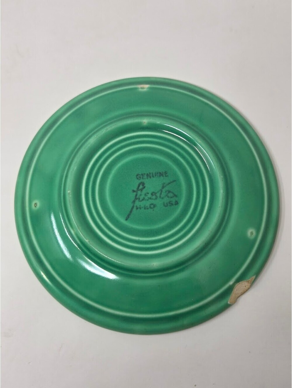 Vintage 1936 Genuine Fiesta HLC USA Green Saucer Plate 6 Inch Concentric Rings